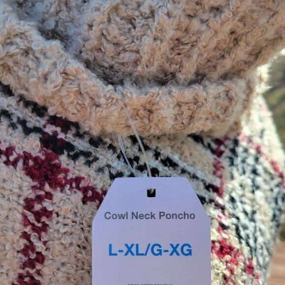 Time And Tru Plaid Turtleneck Poncho Sweater | Fall Cozy Style | Size L/XL - Picture 13 of 15